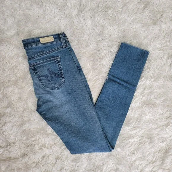 AG Adriano Goldschmied Blue Distressed The Legging Super Skinny - Size 0